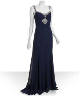 Badgley Mischka Platinum Label midnight embellished silk georgette 