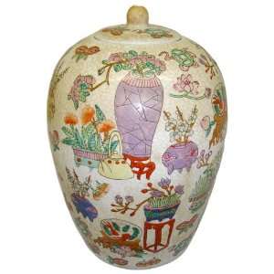  Chinese Eight Treasures Design Melon Jar, Hand Painted 