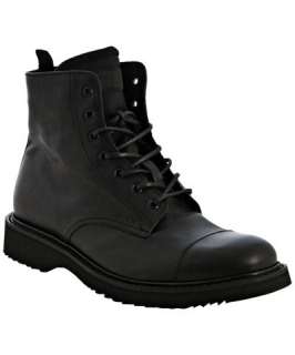 Prada black calfskin cap toe lace up combat boots