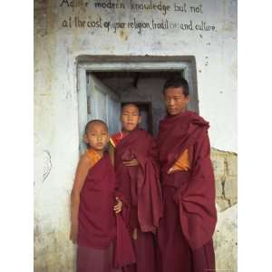 Portrait of Three Tibetan Buddhist Monks, Tashi Jong Monastery, Tibet 
