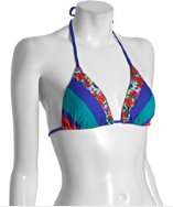 DKNY cerulean floral scarf print triangle halter bikini top style 