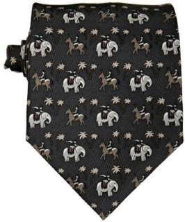Hermes charcoal horse and elephant jockey print silk tie   up 