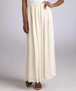 Isabel Lu ivory sateen pleated maxi skirt