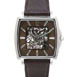 com Kenneth Cole Mens Crys Cross Leather Band Partial Skeleton Watch 