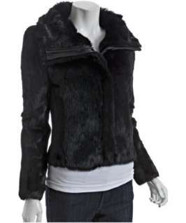 June black fur leather trimmed bomber jacket  