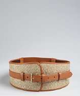 Fashion Focus light brown faux leather and straw stretch waist belt 