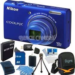 Nikon COOLPIX S6200 Blue 10x Zoom 16MP Camera 16GB Bundle 018208262762 