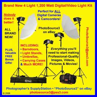 1,200 Watt 4 Lamp Digital/Video Camera Lighting Kit NEW  