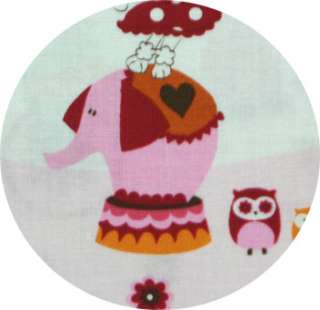 Cute Owl Elephant Poodle Circus Pink Fabric by the Yard  