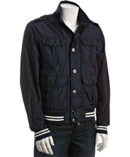 Moncler blue poly patch pocket stripe trim jacket   