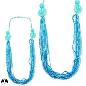   women necklace long necklace 6 rows 105cm comb blue glass Jewelry