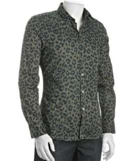 Paul Smith green leopard print cotton point collar button front shirt 