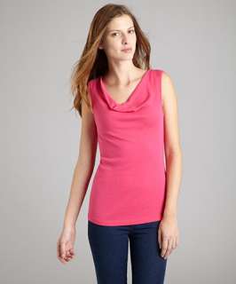 Three Dots rosy pink stretch cotton cowl neck sleeveless top
