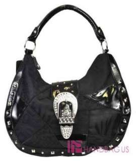  Jacquard Patchwork Rhinestone WESTERN BELT Hobo Purse Handbag Black
