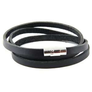   Leather Bracelet with Stainless Steel Magnetic Lock   Black Jewelry