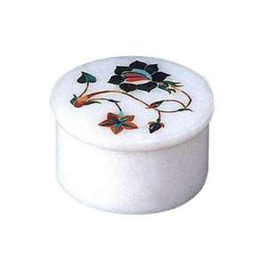  Round Floral Marble Inlay Box