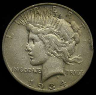 1934 D PEACE DOLLAR FINE WITH RIM HITS FREE S&H H679  