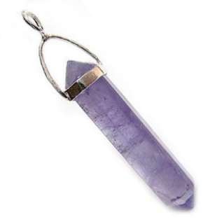 DOUBLE POINT Crystal Wand Pendant SILVER   AMETHYST  