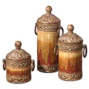  Uttermost 14 Inch Kamin Canisters Set/3 Burnt Red & Aged 