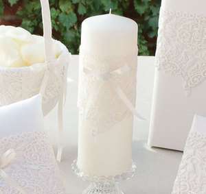   Clark Vintage Lace Wedding White or Ivory Unity Ceremony Pillar Candle