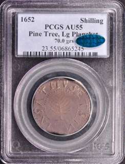 1652 PINE TREE SHILLING PCGS MS 55  