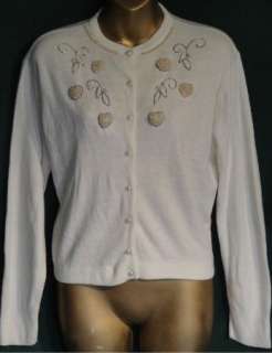 Vintage White Orlon Beaded Pearl Sweater Kerrybrooke B42  