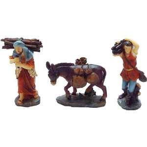  Polyresin Nativity Village   Wood Carriers and Donkey   3 Piece Set 