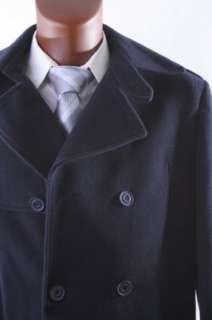  Mens Double Breasted Navy Wool Winter Coat Clothing