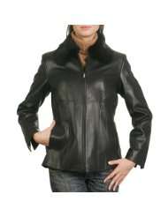 BGSD Womens Rabbit Fur Trimmed Lambskin Leather Jacket with Zip Out 