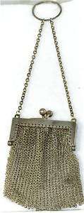 ANTIQUE STERLING CHATELAINE MESH PURSE COIN HOLDER  