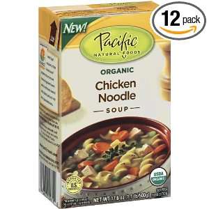 Pacific Natural Foods Organic Chicken Noodle Soup, 17.6 Ounce Boxes 