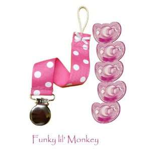  Pink Paci Clip with 5 Pink Pacifiers Baby