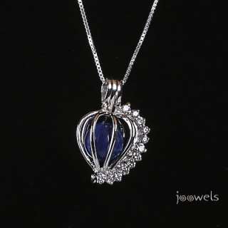 Silver Heart Cage Pendant w Interchangeable Gemstones  