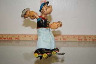 1950s LINEMAR POPEYE ROLLER SKATER WITH ORIGINAL BOX TIN WIND UP TOY 