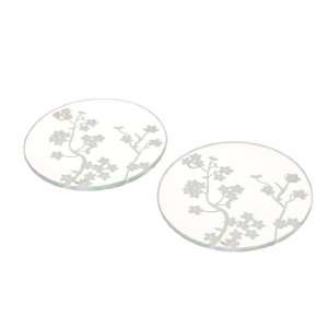  Artwedding Round Cherry Blossoms Frosted Glass Coasters 
