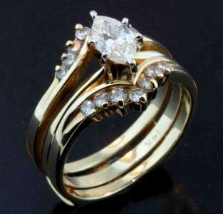 78 CARAT MARQUISE DIAMOND ENGAGEMENT RING & WEDDING WRAP 14K YELLOW 