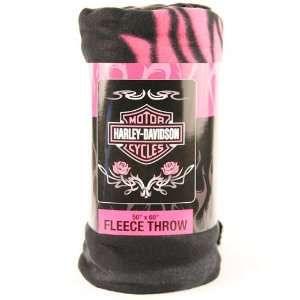  Harley Davidson Pink Rose Fleece Blanket (50x60 