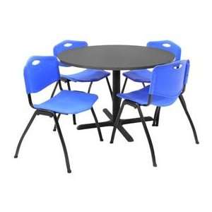    42 Round Table W/ Plastic Chairs   Gray / Blue