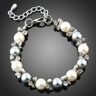 Girls Silver Ivory Pearl Beaded Bracelet Jewelry Swarovski Clear X 