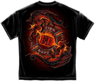 Ying Yang Fire Breathing Dragons New Black 100% Cotton Firefighter T 