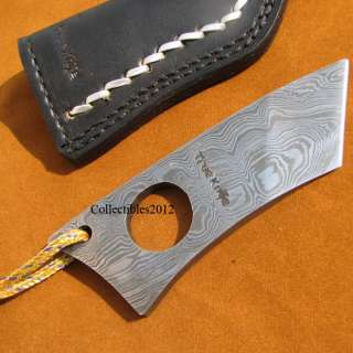 Pocket Knife  Small Damascus Cutter with Leather Sheath  