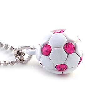 Pink 3D Soccer Ball Sport Rhinestones Pendant Necklace  