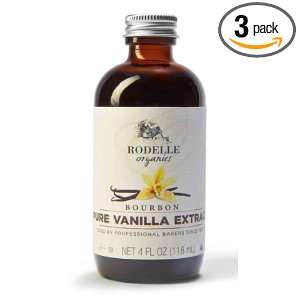Rodelle Organics Pure Vanilla Extract Bourbon, 4 Ounce (Pack of 3 