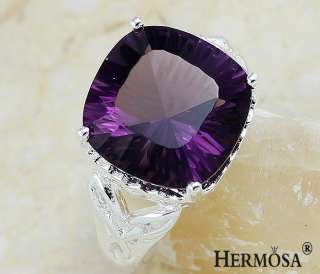 Princess Square Mystical Fire Amethyst 925 Sterling Silver Ring Charm 