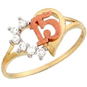  tone Gold Heart Shaped 15 Quinceanera Ring with Round accents Jewelry