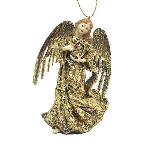 Golden Angel With Harp Instrument Christmas Ornament #2512500 