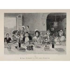 1895 Restaurant Family Dinner Perez German Engraving 