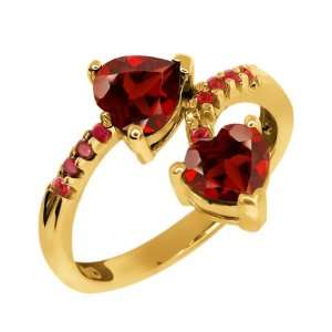   90 Ct Heart Shape Red Garnet Gold Plated Sterling Silver Ring Jewelry
