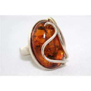   Genuine Amber and Sterling Silver Ring 10 Grams 