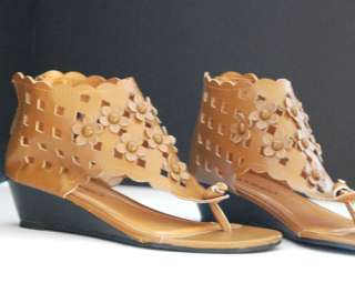   Platform Fux Leather T Strap Gladiator Ankle Wedge Heel Sandals  